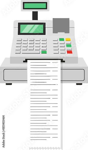Cash Register Machine with Printed Receipt.