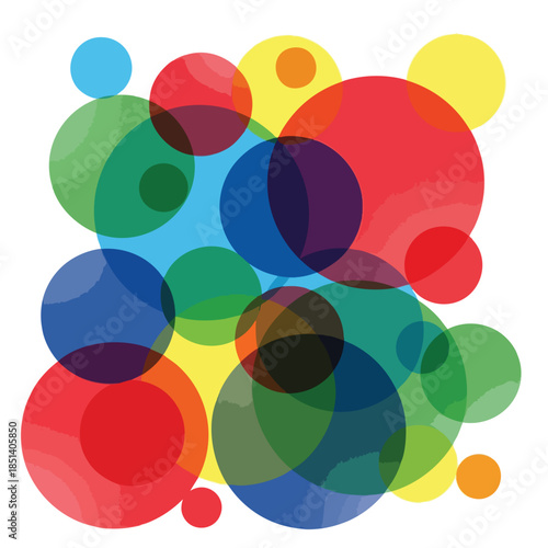 Colorful overlapping circles of varying sizes, forming an abstract and vibrant design