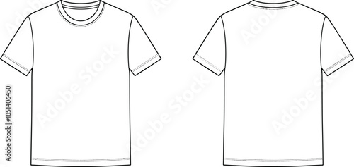 Simple black and white line art vector template of a blank t-shirt showing front and back views
