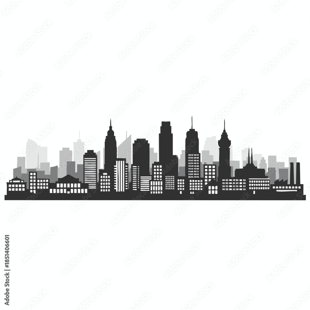 Fototapeta premium Silhouette of a city skyline with buildings of varying heights and shapes