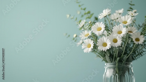 Charming white daisies with green fern accents, isolated for a fresh and elegant wedding look