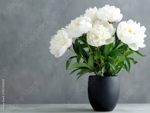 Elegant white peonies with dusty miller, isolated for a timeless and charming wedding style