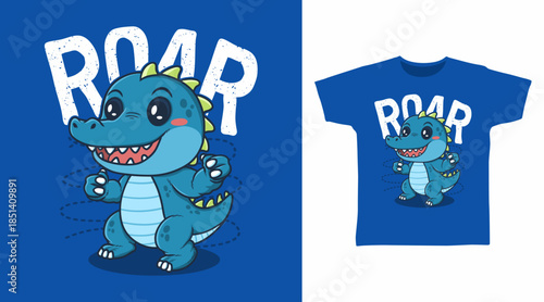 Cute dinosaur illustration hand drawn, vector ready for print on t-shirt and other uses.