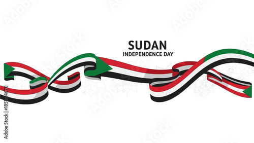 Graphic illustration of intertwined ribbons in Sudan's flag colors celebrating Sudan Independence Day on a white background.