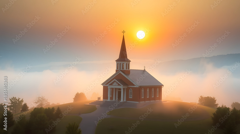 Fototapeta premium Hilltop Church at Sunrise
