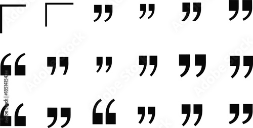 Set of Black Quotation Mark and Corner Bracket Symbols, Typographic Punctuation Icons for Text, Interface Design, Quotes, and Dialogue Vector Collection Isolated on White.