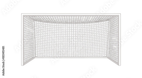 A realistic white soccer goal with a detailed net is prominently displayed, rendered in a clean vector style on an isolated background.
