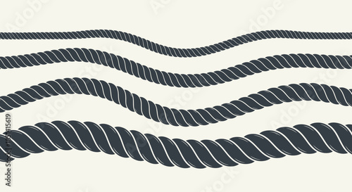 A set of vector illustrations shows different types of rope, varying in thickness and arrangement, against a plain, light-colored backdrop, creating a sense of depth.