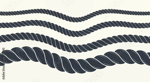 A set of stylized, dark blue rope elements with a wavy design against a light beige background, perfect for nautical, decorative, and design-related projects.