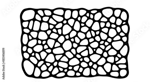 An intricate black and white vector illustration features a complex organic net pattern with irregular interconnected shapes, perfect for modern graphic design projects.