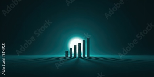 Rising bars emerge from a luminous horizon, casting long shadows