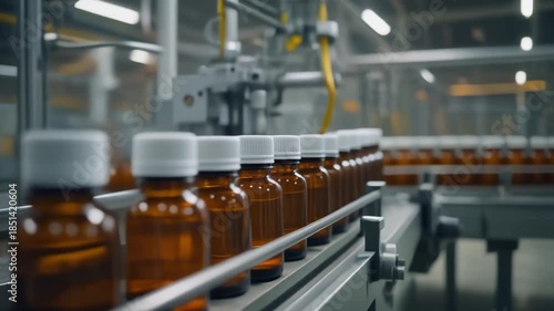 Medicine bottle inspection on automated factory line symbolizing precision quality control regulation trust safety and human oversight in modern pharmaceutical manufacturing