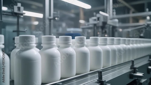 Medicine bottle inspection on automated factory line symbolizing precision quality control regulation trust safety and human oversight in modern pharmaceutical manufacturing