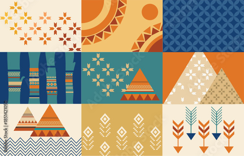 Ethnic modern tribal Aztec  colorful patchwork background. Seamless tribal pattern, folk embroidery,  geometric Aztec ornament. Traditional design for fabric, textile, print, rug, paper, carpet