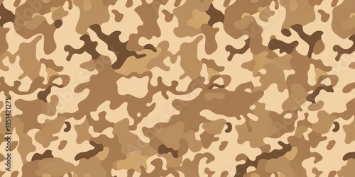 Modern vertical brown beige camouflage seamless pattern, military texture,  textile,   brown camo