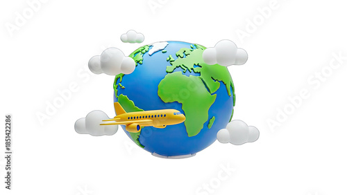 Airplane Flying Around the World: Travel Concept