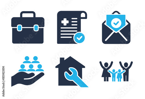 Family Welfare and Social Services icon set. Solid glyph series icons