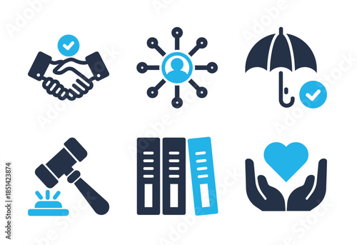Legal Protection and Business Support icon set. Solid glyph series icons