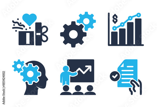 Business Strategy and Professional Growth icon set. Solid glyph series icons