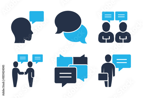 Social Interaction and Business Consultation icon set. Solid glyph series icons