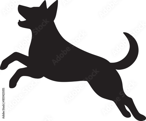 A silhouette of a playful dog leaping with energy and excitement