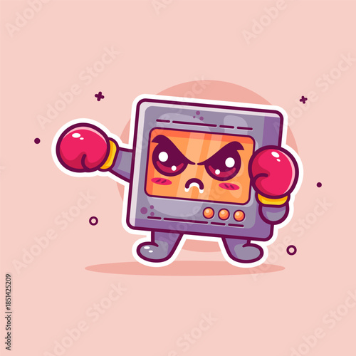 angry microwave character mascot playing boxing sport isolated cartoons