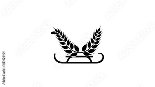Black silhouette of a decorative sled with wheat-like leaves on a plain white background
