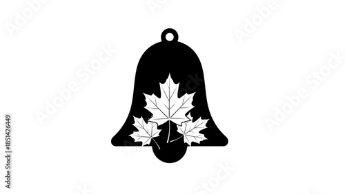 Black bell icon with white maple leaves on a plain white background.