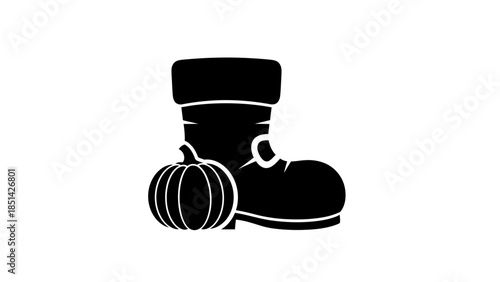 Black silhouette of a boot and pumpkin on a white background