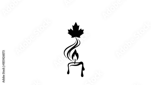 Black silhouette of a burning chair with a maple leaf on fire