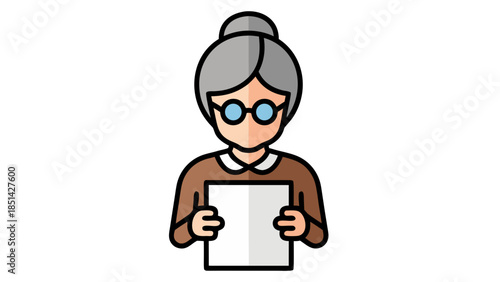 Grandmother with Glasses Holding Blank Paper Icon