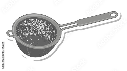 Gray Metal Sieve with Handle - Kitchen Utensil Illustration