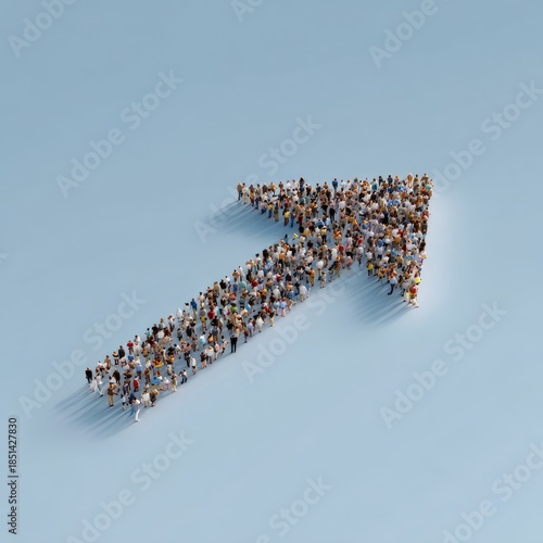 Wallpaper Mural Diverse Group of People Forming Arrow Shape on Light Blue Background Representing Growth, Progress, Unity, and Collective Effort in Society Torontodigital.ca