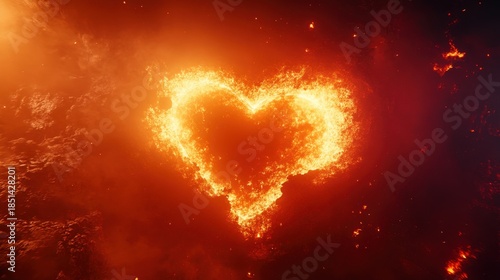 Fiery Heart Nebula: Glowing Love Symbol Amidst Cosmic Flames and Embers