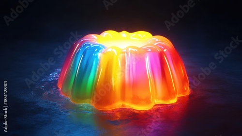 Vibrant Rainbow Jello Mold Illuminated with Glowing Internal Light