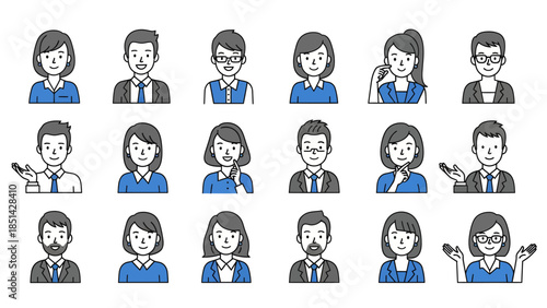 Diverse group of business professionals in various poses and actions, illustrated in a modern graphic style