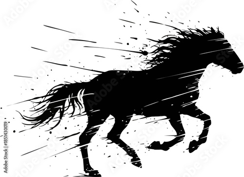 Wild Mustang Running Ink Dry Brush Texture Vector