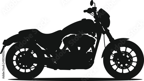 Motorcycle silhouette, cruiser bike outline, black and white design, transport artwork, biker culture, freedom ride, speed, power, lifestyle, vehicle