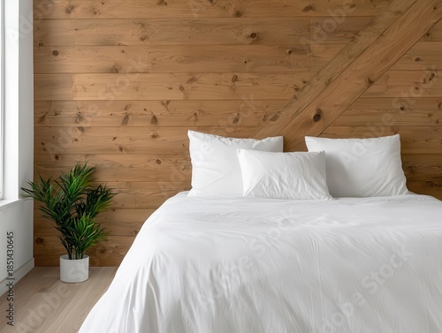 Barninspired bedroom with soft textiles, rustic wood, and modern finishes
