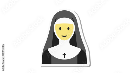 Happy Cartoon Nun Icon with Cross - Religious Emoji