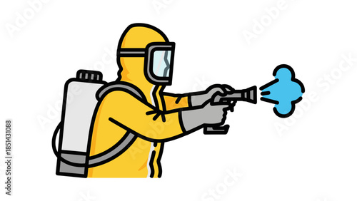 Hazmat worker spraying disinfectant with backpack sprayer icon