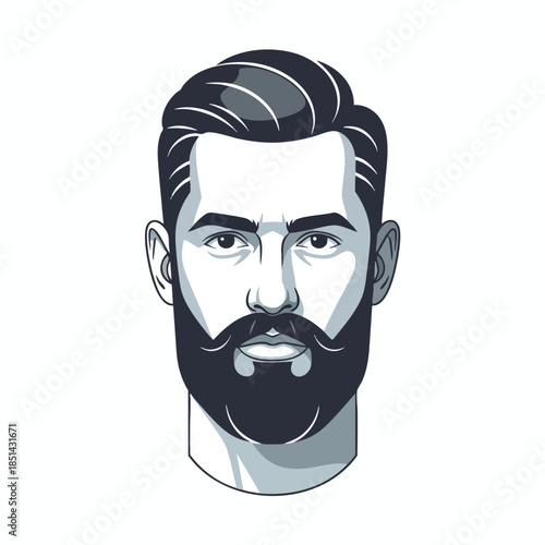 A stylized vector illustration of a man's face with a beard and mustache