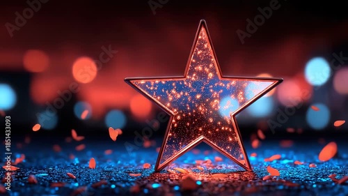 Shining star symbol with sparkling lights on blue background