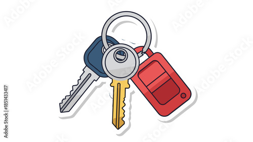 Keychain with Keys and Remote Fob - Flat Design