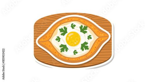 Khachapuri Egg Cheese Bread Georgian Food Illustration