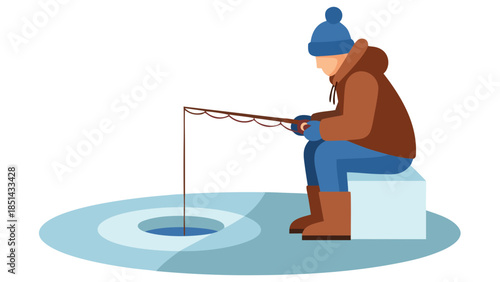 Ice Fishing Man Illustration