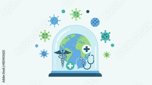 Global Epidemic Preparedness Shield Flat Vector Illustration