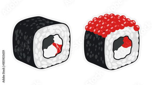 Illustration of Two Sushi Rolls: One with Caviar, One Plain