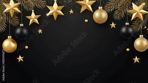 luxury Christmas greeting card with a deep black background accented by elegant gold