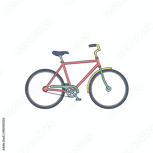 A colorful, minimalist bicycle illustration with pink frame and contrasting elements